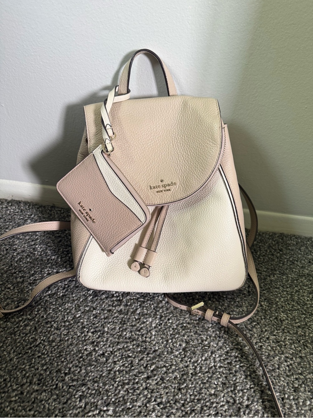 kate spade Two-Tone Pebble Leather Backpack in Blush and Off-White